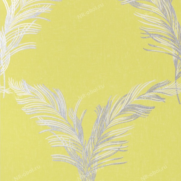 Обои Anna French Watermark, Plumes Metallic Silver on Citron AT7925